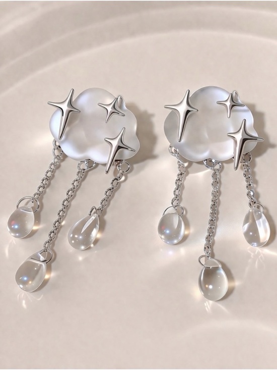 Jewelry - “Starry Rain Clouds” Frosted Glass Star Stellar Cumulus Weather Raindrops Dangle